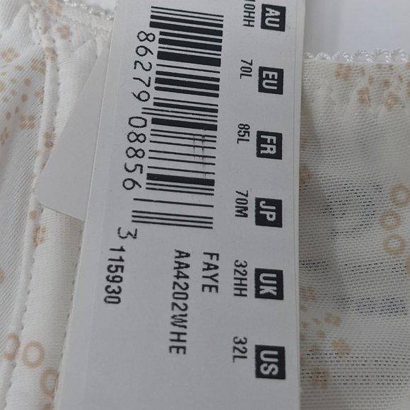 32HH NWT Freya Faye Bra Underwire Balcony, White, AA4202 - Picture 3 of 5
